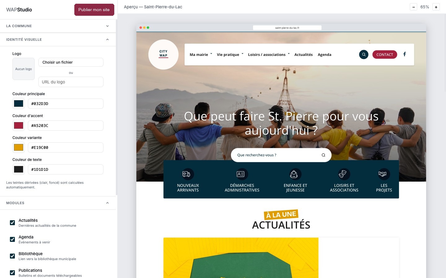 Studio CityWAP — personnalisation d'un site de mairie